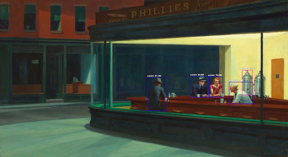 Edward Hopper - Nighthawks. 4 persons, 1 bottle